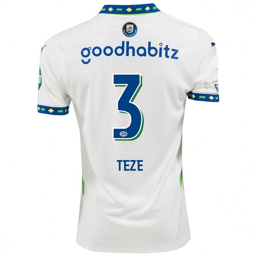 Women Football Jordan Teze #3 White Dark Blue Third Jersey 2024/25 T-Shirt Uk