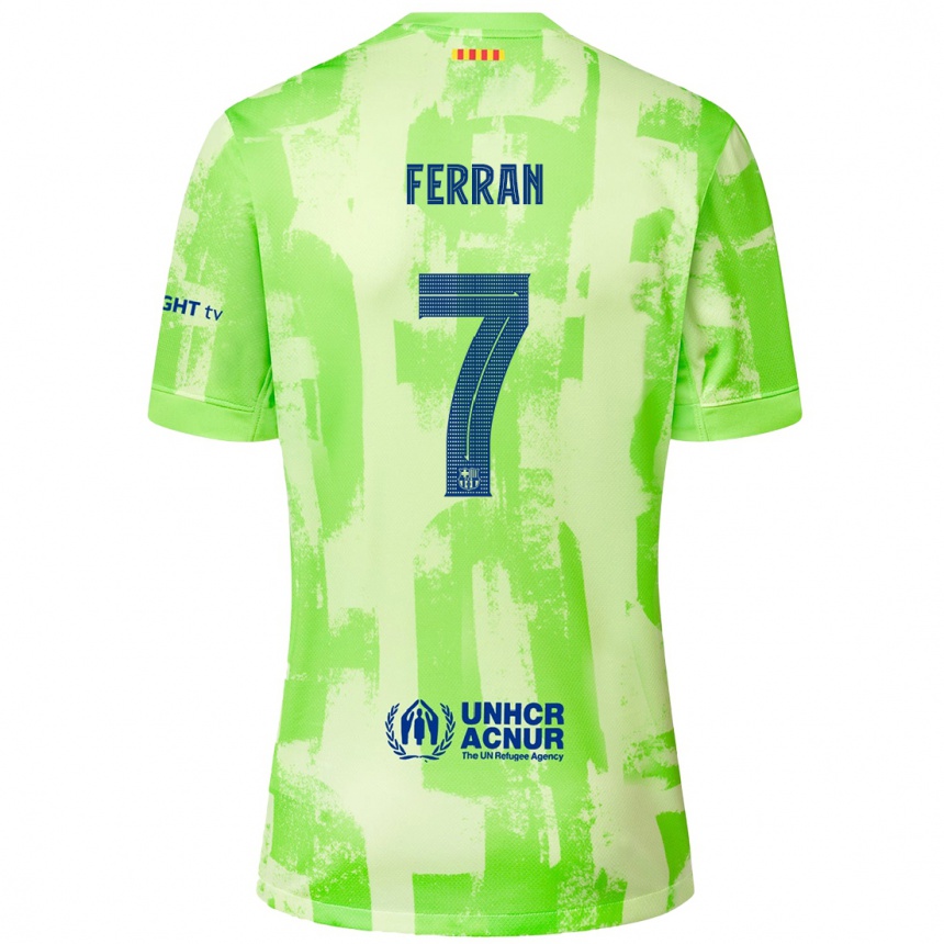 Women Football Ferran Torres #7 Lime Third Jersey 2024/25 T-Shirt Uk