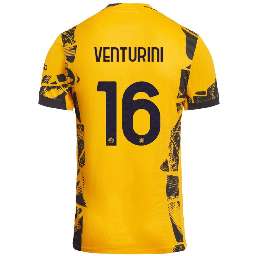 Women Football Matteo Venturini #16 Gold Black Third Jersey 2024/25 T-Shirt Uk