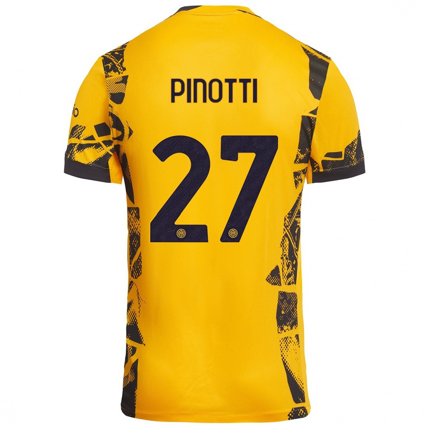 Women Football Manuel Pinotti #27 Gold Black Third Jersey 2024/25 T-Shirt Uk