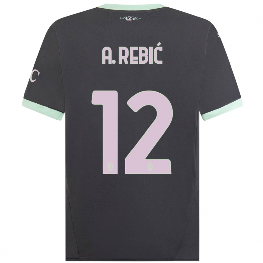 Women Football Ante Rebic #12 Grey Third Jersey 2024/25 T-Shirt Uk