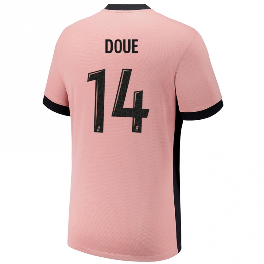 Women Football Désiré Doué #14 Rust Pink Third Jersey 2024/25 T-Shirt Uk