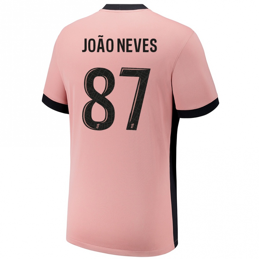 Women Football João Neves #87 Rust Pink Third Jersey 2024/25 T-Shirt Uk