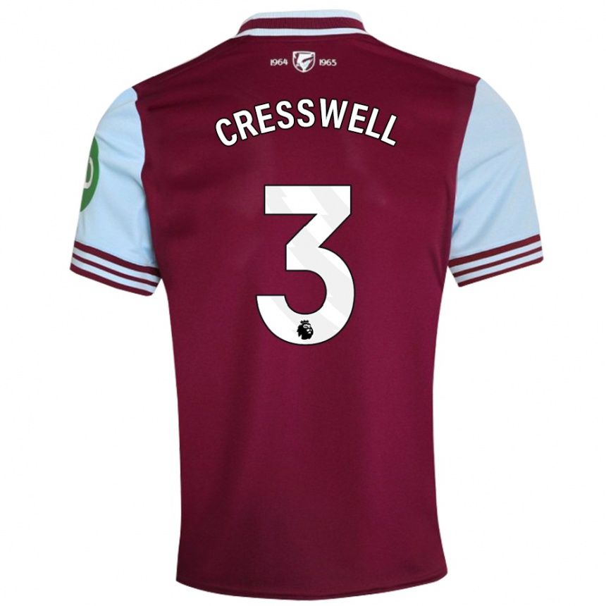 Kids Football Aaron Cresswell #3 Dark Red Home Jersey 2024/25 T-Shirt Uk