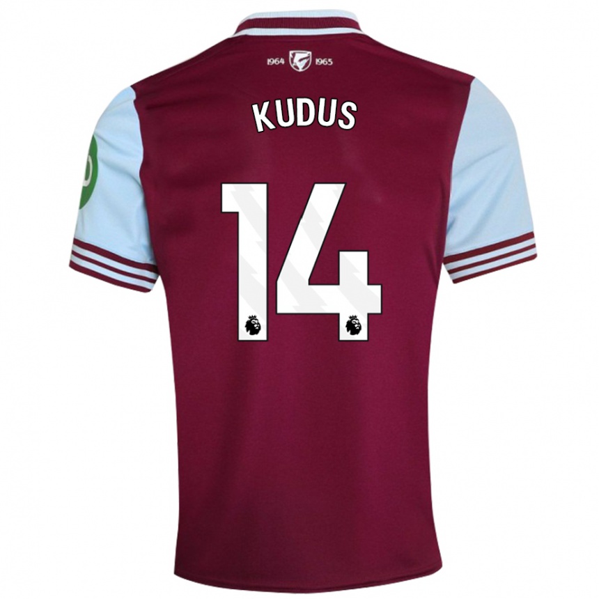 Kids Football Mohammed Kudus #14 Dark Red Home Jersey 2024/25 T-Shirt Uk