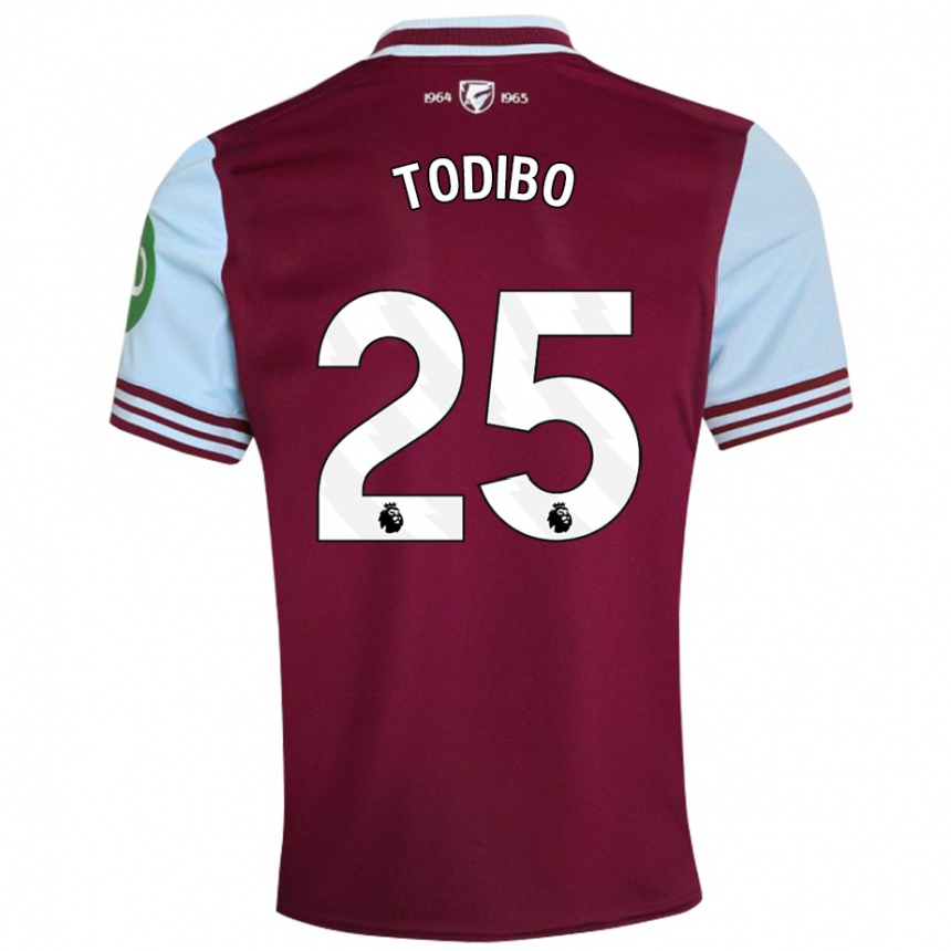 Kids Football Jean-Clair Todibo #25 Dark Red Home Jersey 2024/25 T-Shirt Uk