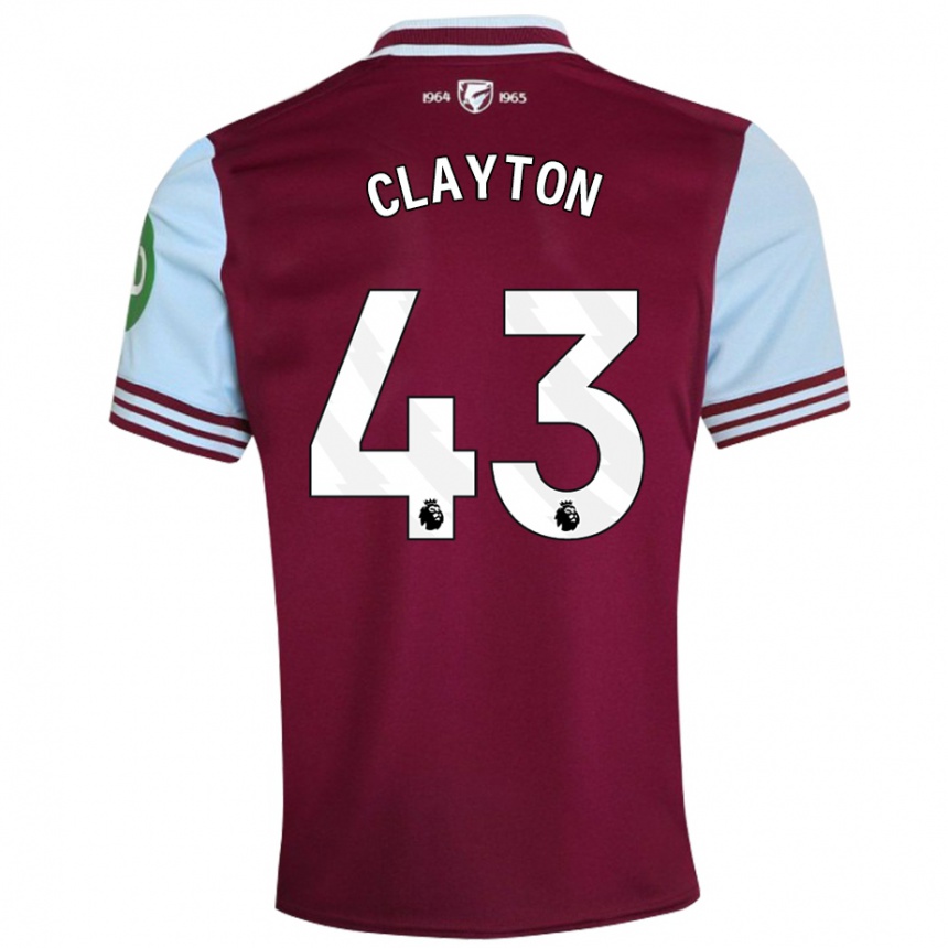 Kids Football Regan Clayton #43 Dark Red Home Jersey 2024/25 T-Shirt Uk