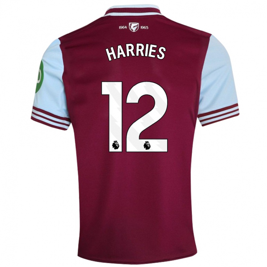 Kids Football Emma Harries #12 Dark Red Home Jersey 2024/25 T-Shirt Uk