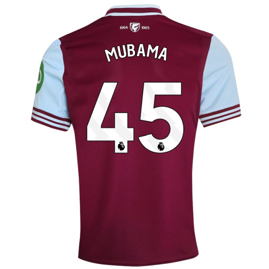 Kids Football Divin Mubama #45 Dark Red Home Jersey 2024/25 T-Shirt Uk