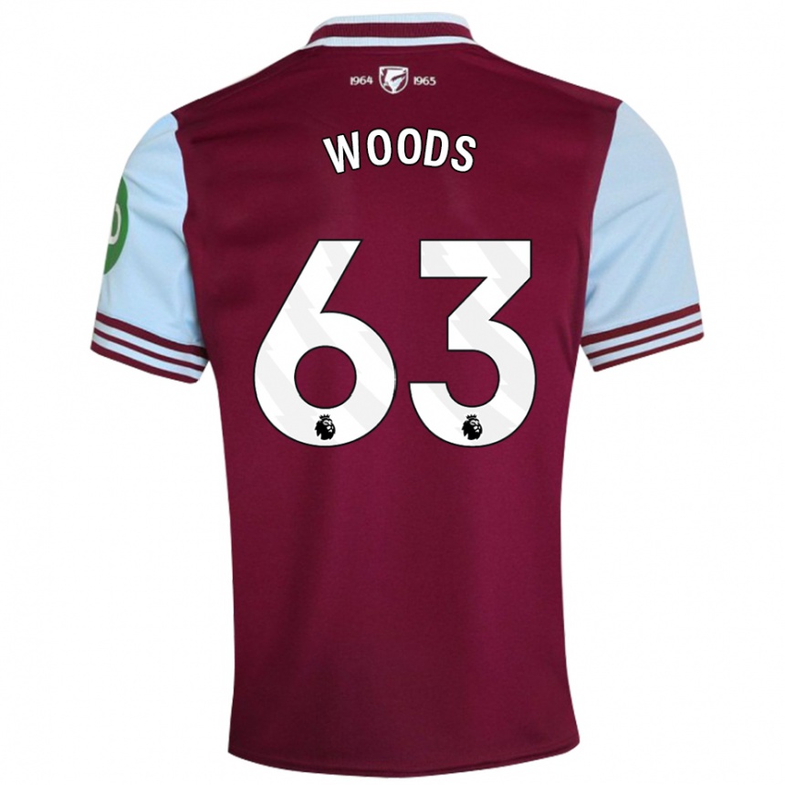 Kids Football Archie Woods #63 Dark Red Home Jersey 2024/25 T-Shirt Uk