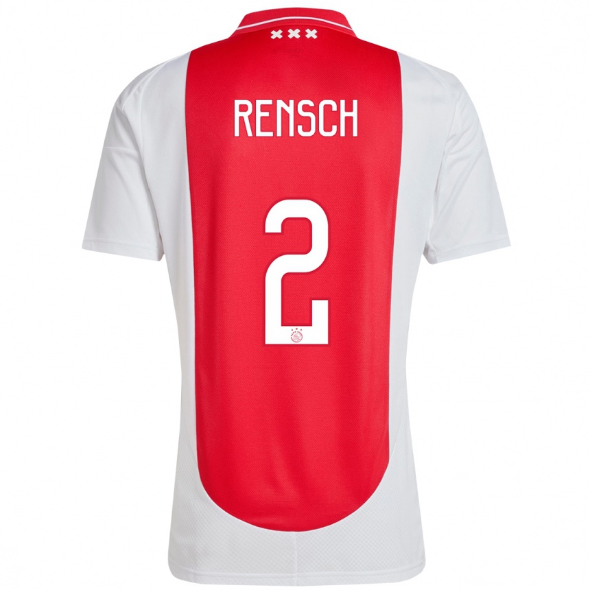 Kids Football Devyne Rensch #2 Red White Home Jersey 2024/25 T-Shirt Uk