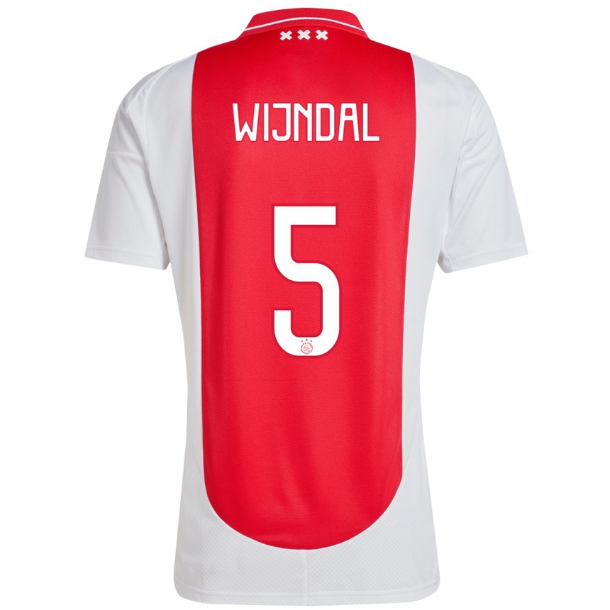 Kids Football Owen Wijndal #5 Red White Home Jersey 2024/25 T-Shirt Uk