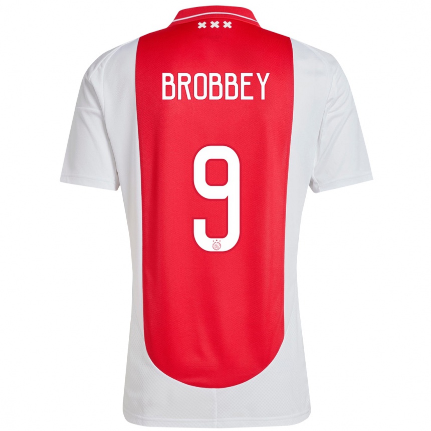 Kids Football Brian Brobbey #9 Red White Home Jersey 2024/25 T-Shirt Uk