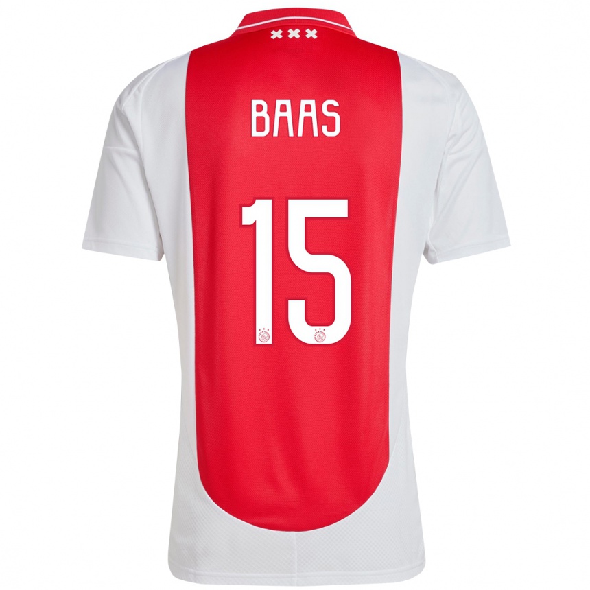 Kids Football Youri Baas #15 Red White Home Jersey 2024/25 T-Shirt Uk