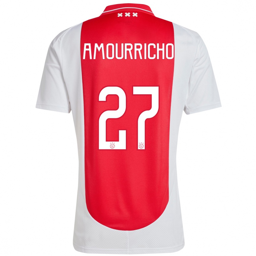 Kids Football Amourricho Van Axel Dongen #27 Red White Home Jersey 2024/25 T-Shirt Uk