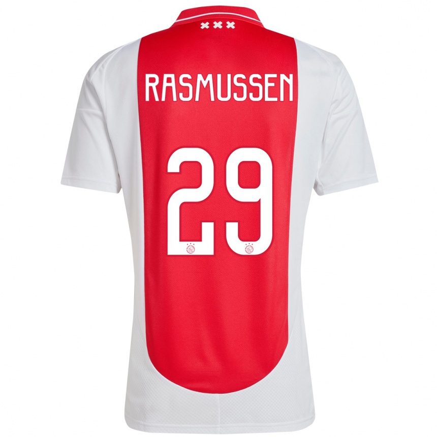 Kids Football Christian Rasmussen #29 Red White Home Jersey 2024/25 T-Shirt Uk