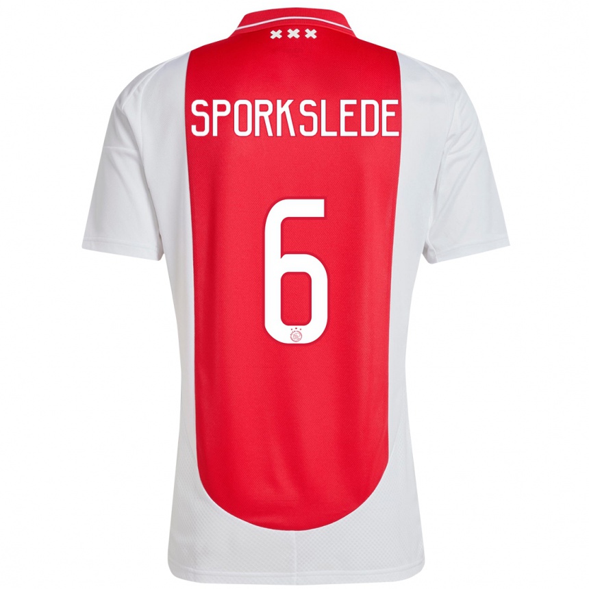 Kids Football Fabian Sporkslede #6 Red White Home Jersey 2024/25 T-Shirt Uk