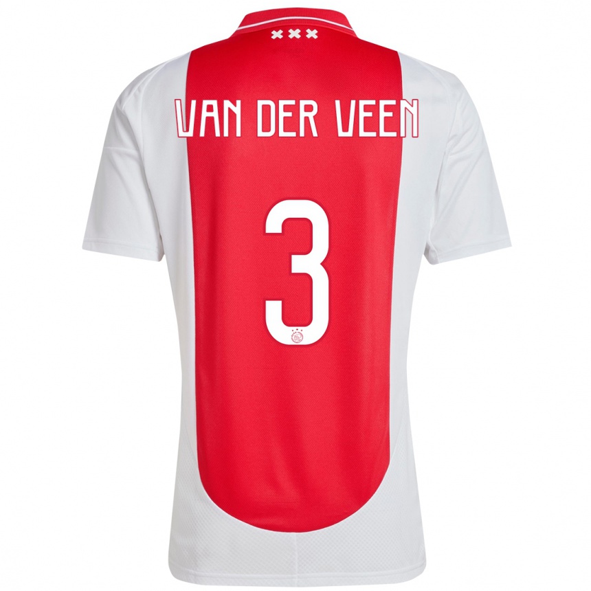 Kids Football Roos Van Der Veen #3 Red White Home Jersey 2024/25 T-Shirt Uk