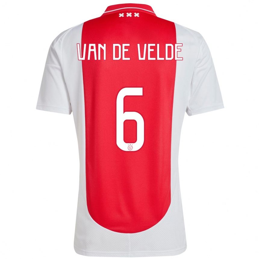 Kids Football Jonna Van De Velde #6 Red White Home Jersey 2024/25 T-Shirt Uk