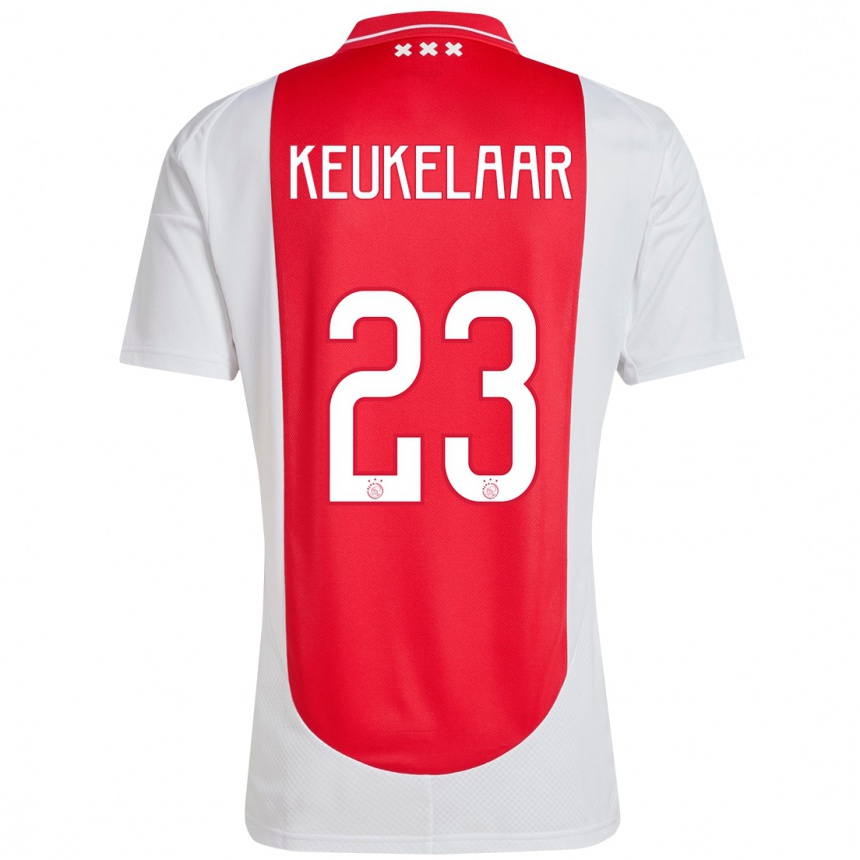 Kids Football Lotte Keukelaar #23 Red White Home Jersey 2024/25 T-Shirt Uk