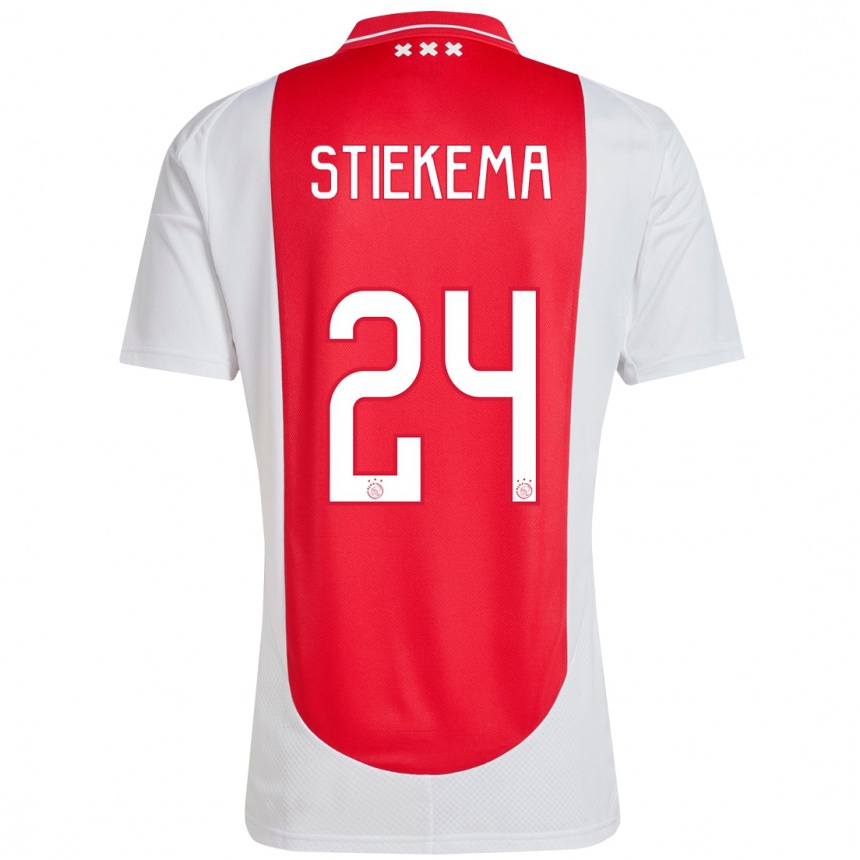 Kids Football Iris Stiekema #24 Red White Home Jersey 2024/25 T-Shirt Uk