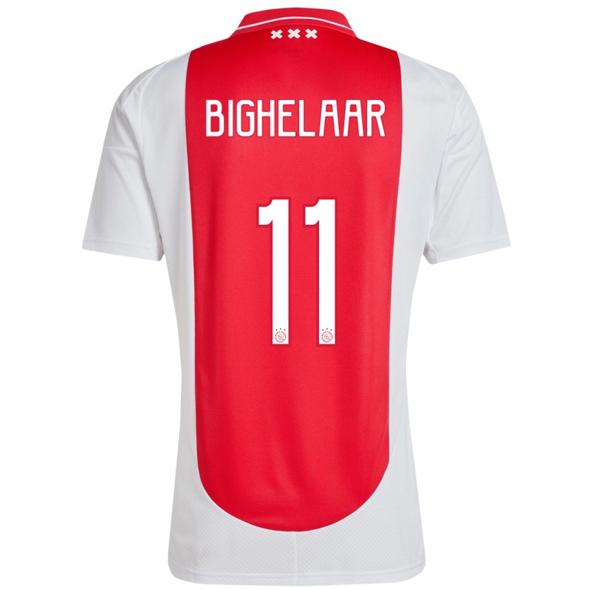 Kids Football Marjolijn Van Den Bighelaar #11 Red White Home Jersey 2024/25 T-Shirt Uk