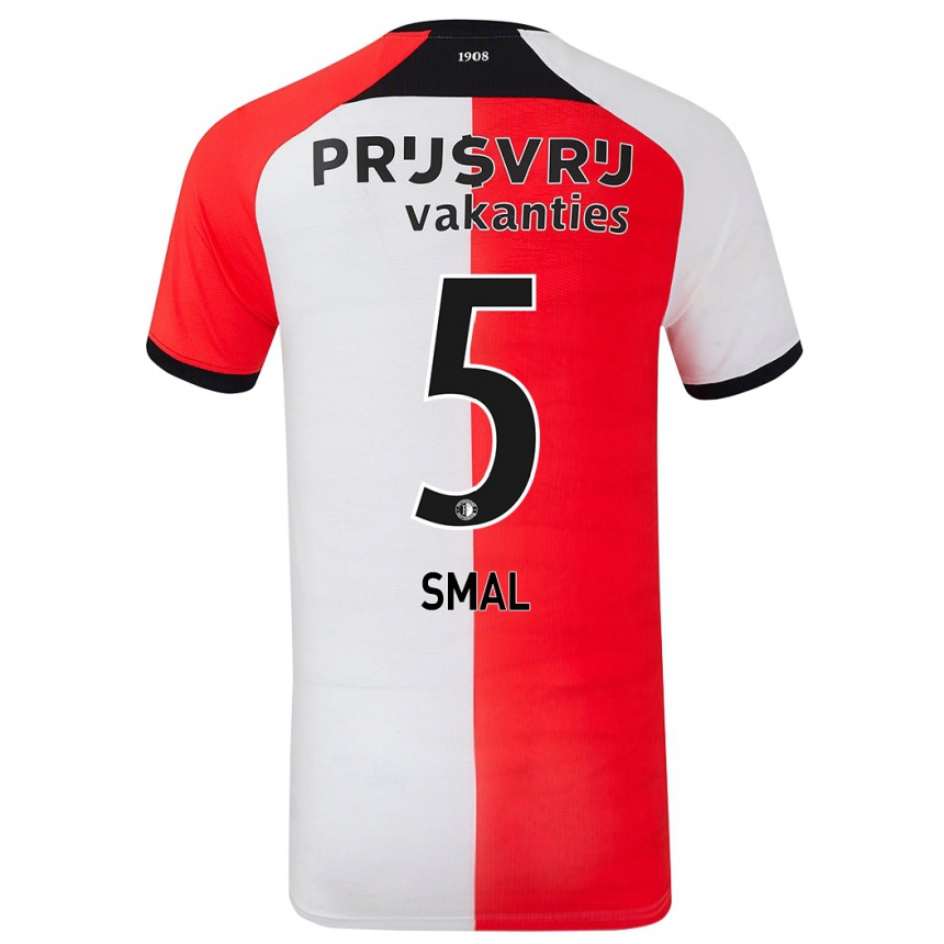 Kids Football Gijs Smal #5 Red White Home Jersey 2024/25 T-Shirt Uk