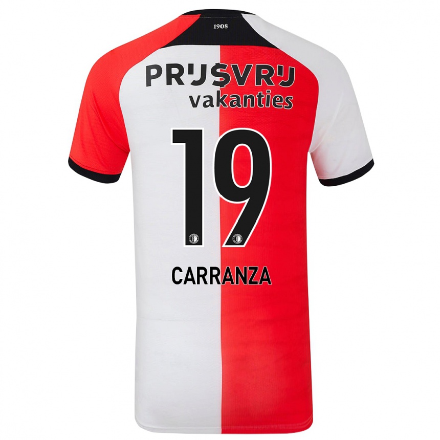 Kids Football Julián Carranza #19 Red White Home Jersey 2024/25 T-Shirt Uk