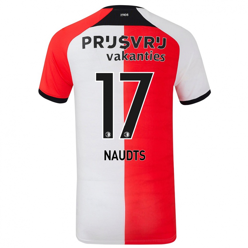 Kids Football Jamir Naudts #17 Red White Home Jersey 2024/25 T-Shirt Uk