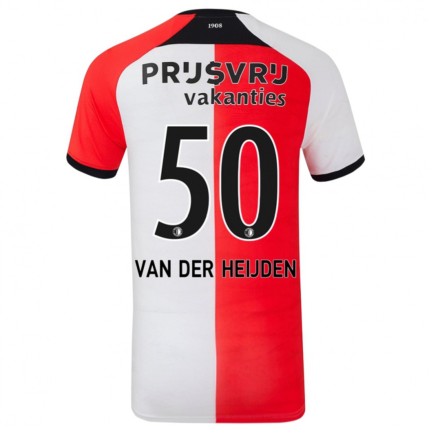 Kids Football Délano Van Der Heijden #50 Red White Home Jersey 2024/25 T-Shirt Uk