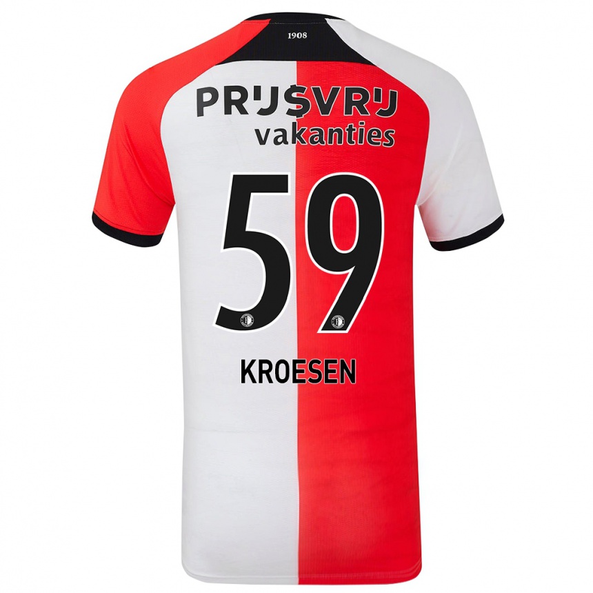 Kids Football Jaimy Kroesen #59 Red White Home Jersey 2024/25 T-Shirt Uk