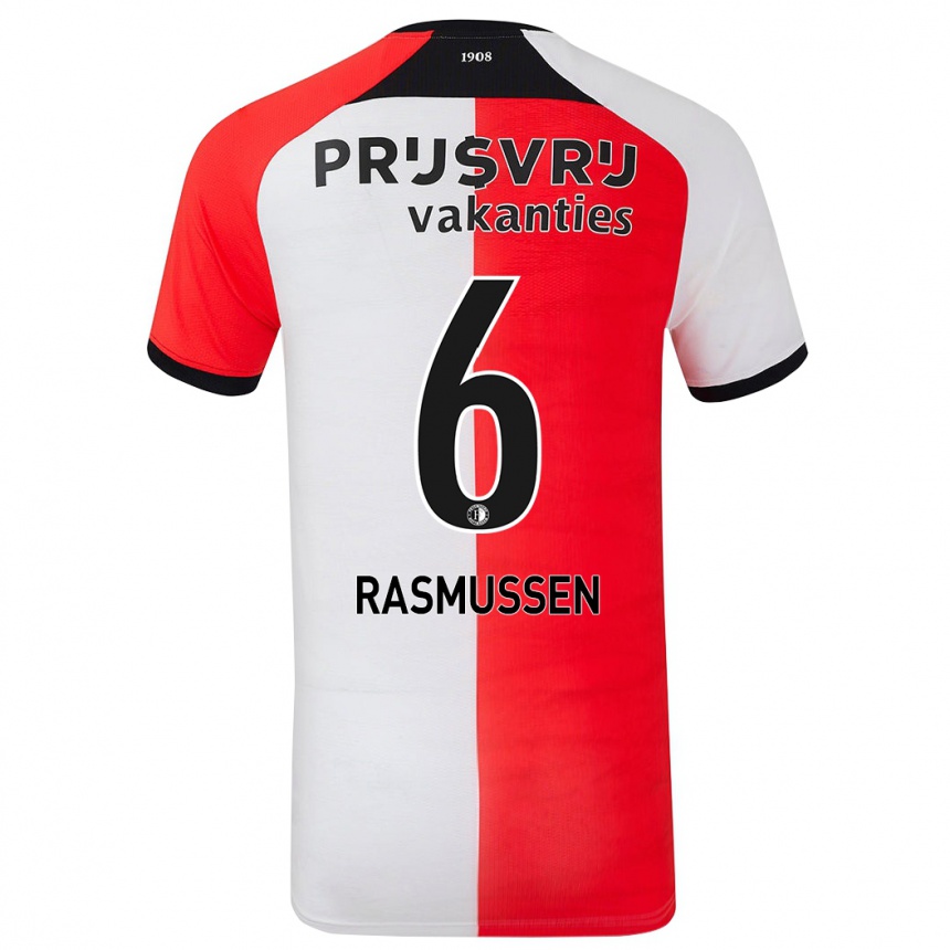 Kids Football Jacob Rasmussen #6 Red White Home Jersey 2024/25 T-Shirt Uk