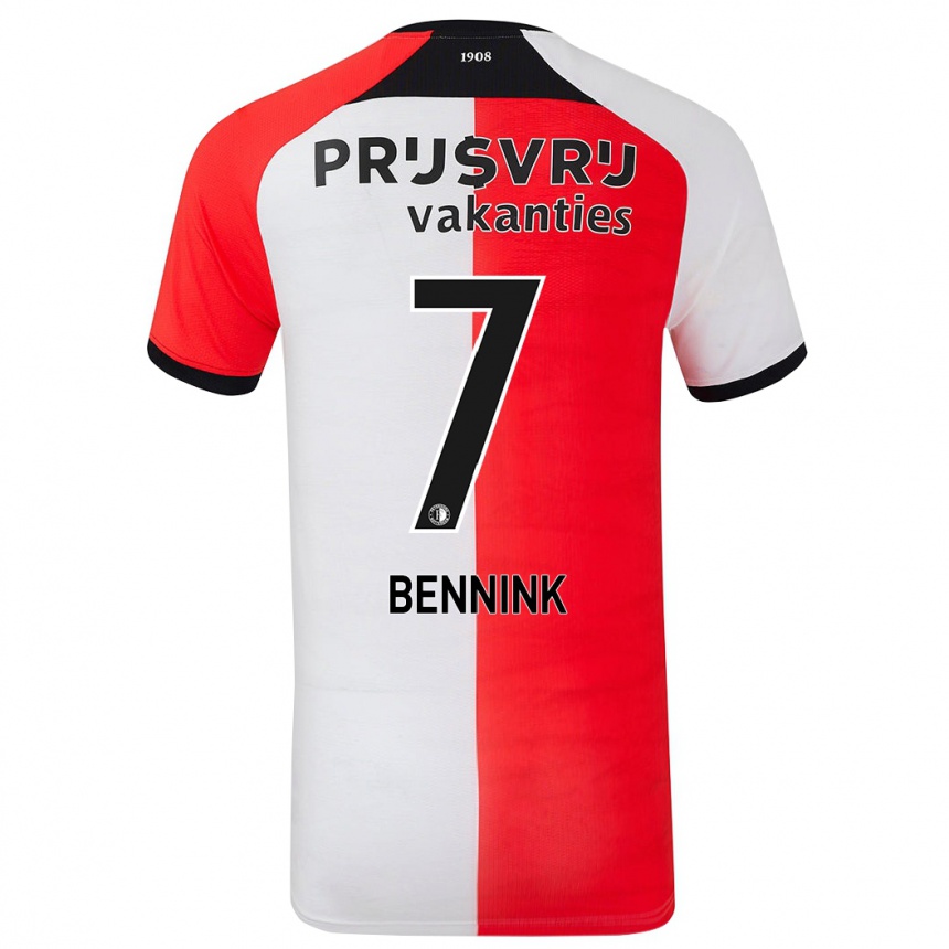 Kids Football Maxime Bennink #7 Red White Home Jersey 2024/25 T-Shirt Uk