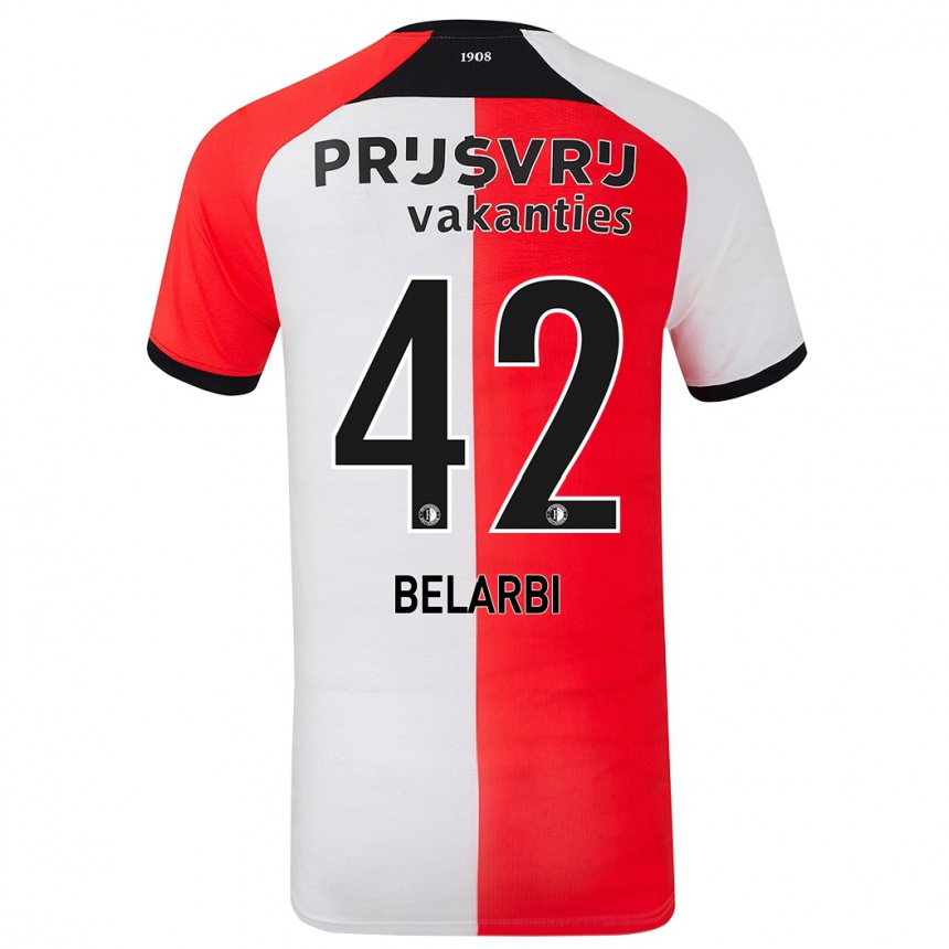 Kids Football Abdel Belarbi #42 Red White Home Jersey 2024/25 T-Shirt Uk