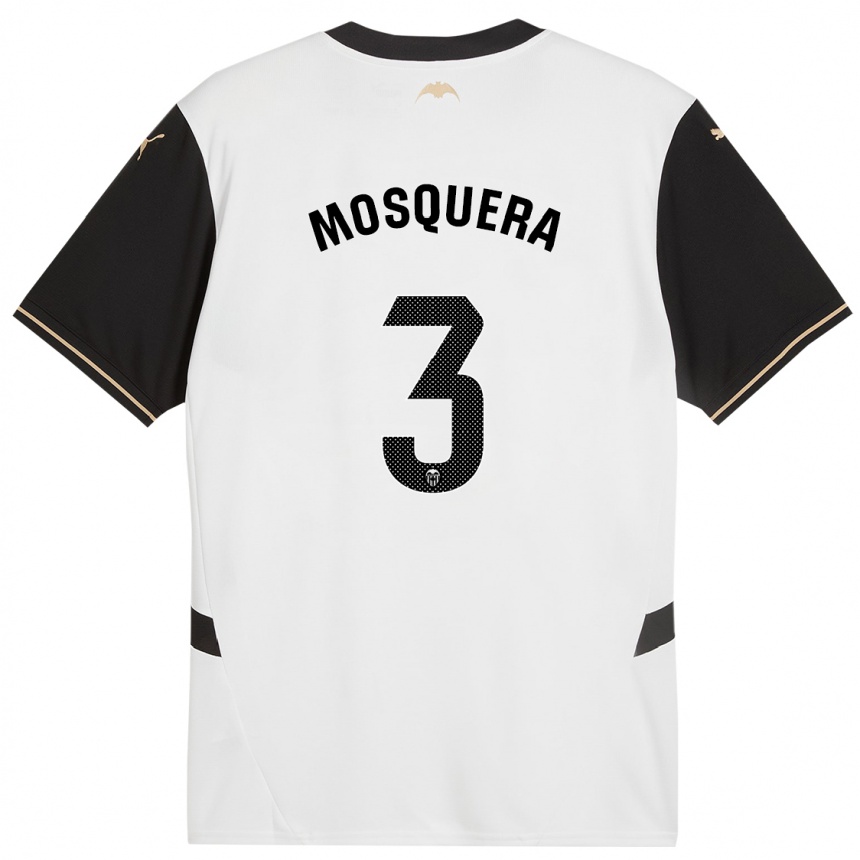 Kids Football Cristhian Mosquera #3 White Black Home Jersey 2024/25 T-Shirt Uk