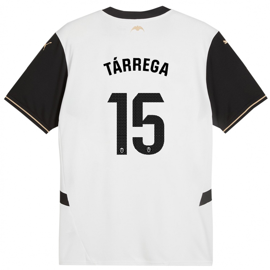 Kids Football César Tárrega #15 White Black Home Jersey 2024/25 T-Shirt Uk