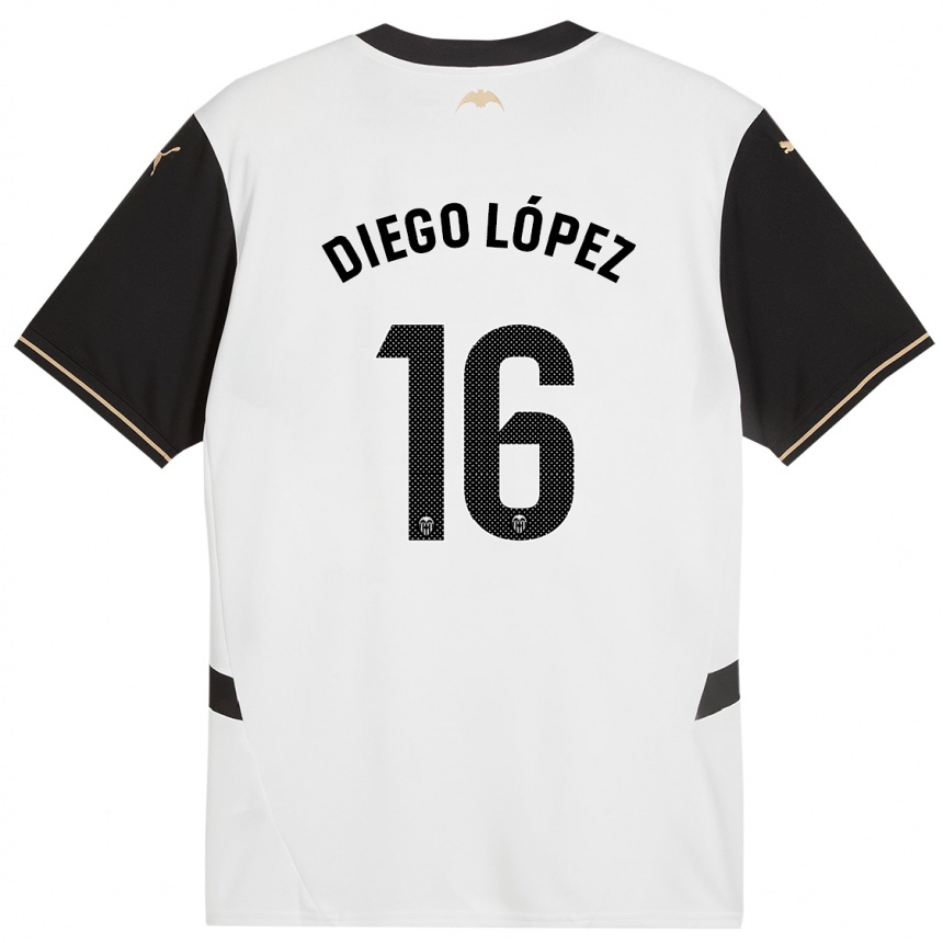 Kids Football Diego López #16 White Black Home Jersey 2024/25 T-Shirt Uk