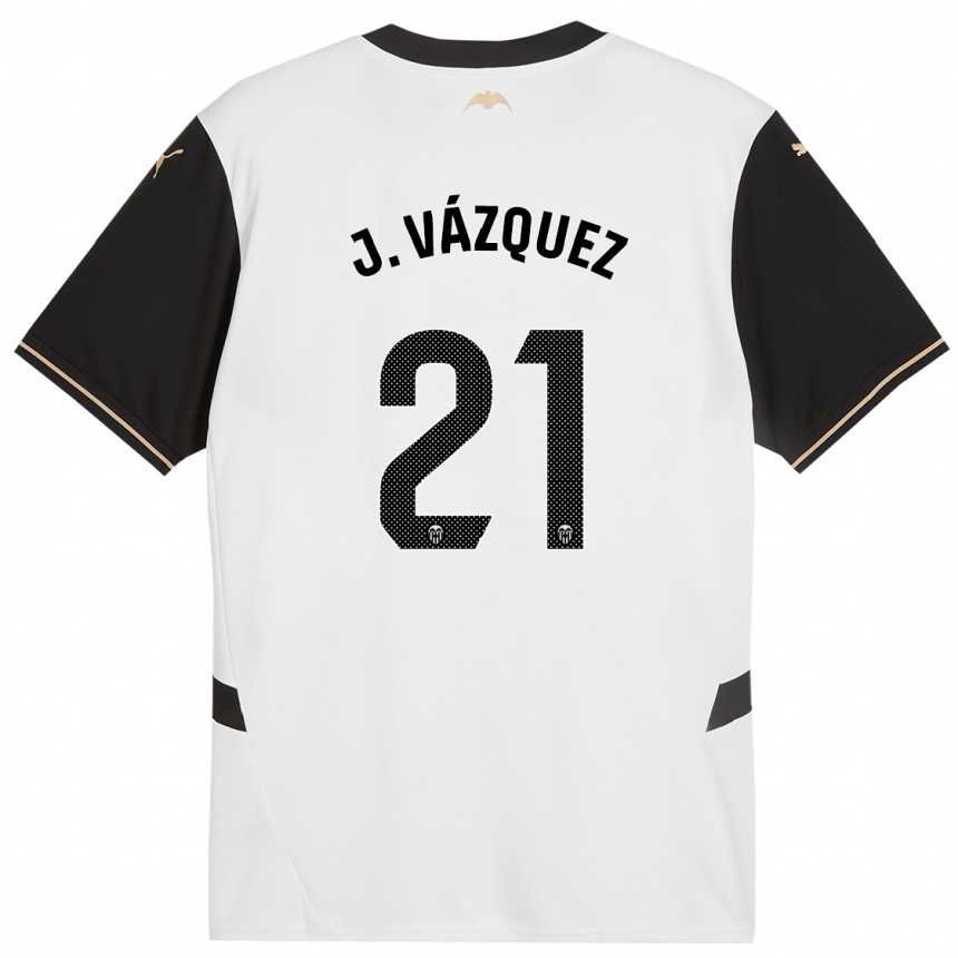 Kids Football Jesús Vázquez #21 White Black Home Jersey 2024/25 T-Shirt Uk