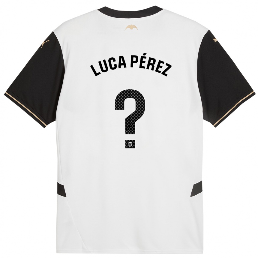 Kids Football Simón Luca Pérez #0 White Black Home Jersey 2024/25 T-Shirt Uk