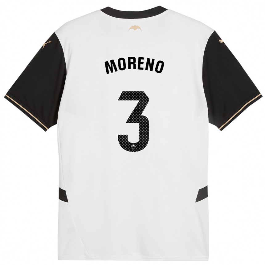 Kids Football Diego Moreno #3 White Black Home Jersey 2024/25 T-Shirt Uk