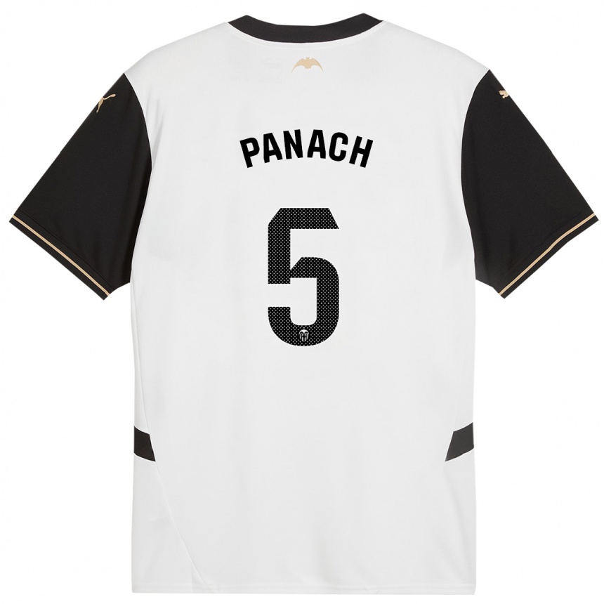 Kids Football Alejandro Panach #5 White Black Home Jersey 2024/25 T-Shirt Uk