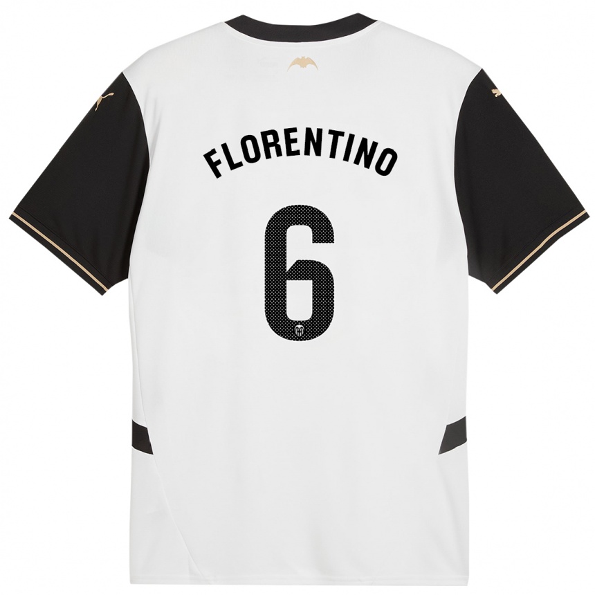 Kids Football Claudia Florentino #6 White Black Home Jersey 2024/25 T-Shirt Uk