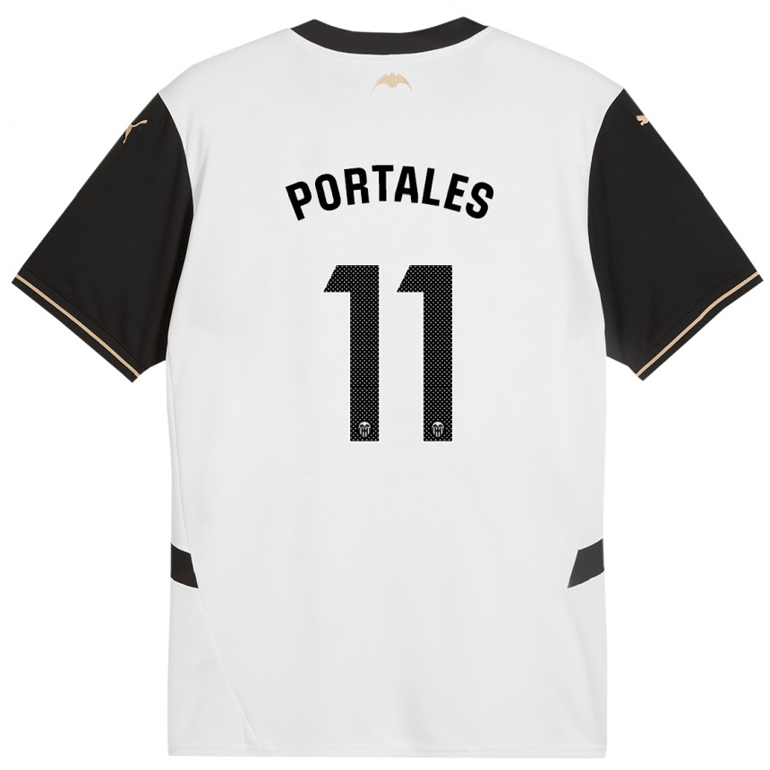 Kids Football Macarena Portales #11 White Black Home Jersey 2024/25 T-Shirt Uk