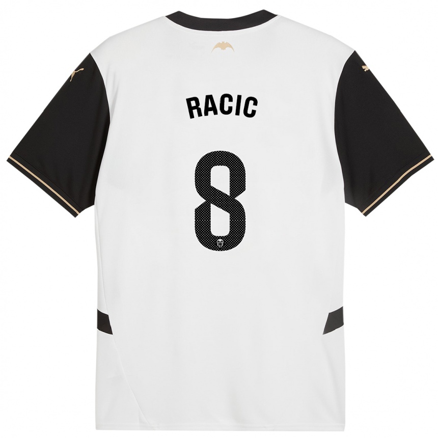 Kids Football Uros Racic #8 White Black Home Jersey 2024/25 T-Shirt Uk