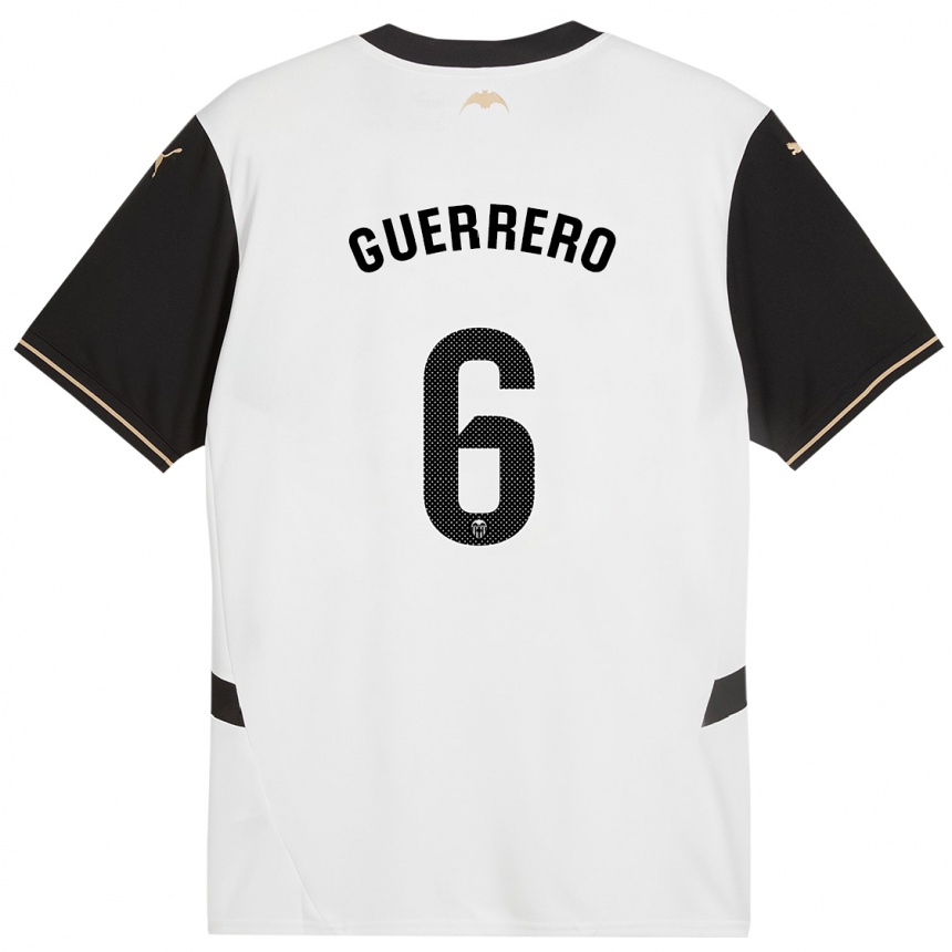 Kids Football Paula Guerrero #6 White Black Home Jersey 2024/25 T-Shirt Uk