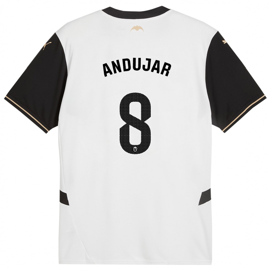 Kids Football Candela Andujar #8 White Black Home Jersey 2024/25 T-Shirt Uk