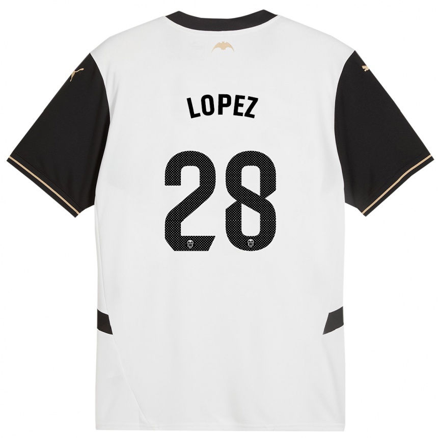 Kids Football Saray Lopez #28 White Black Home Jersey 2024/25 T-Shirt Uk