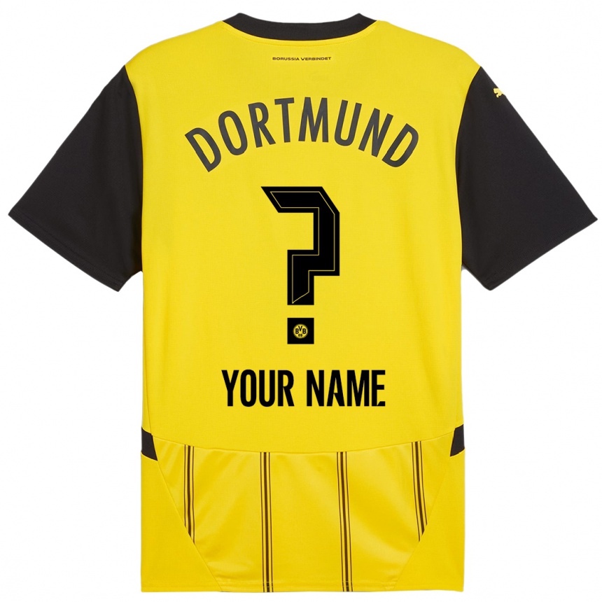 Kids Football Your Name #0 Yellow Black Home Jersey 2024/25 T-Shirt Uk