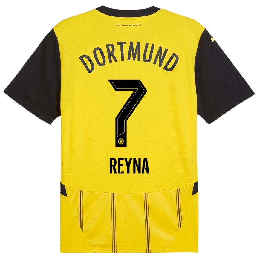 Kids Football Giovanni Reyna #7 Yellow Black Home Jersey 2024/25 T-Shirt Uk