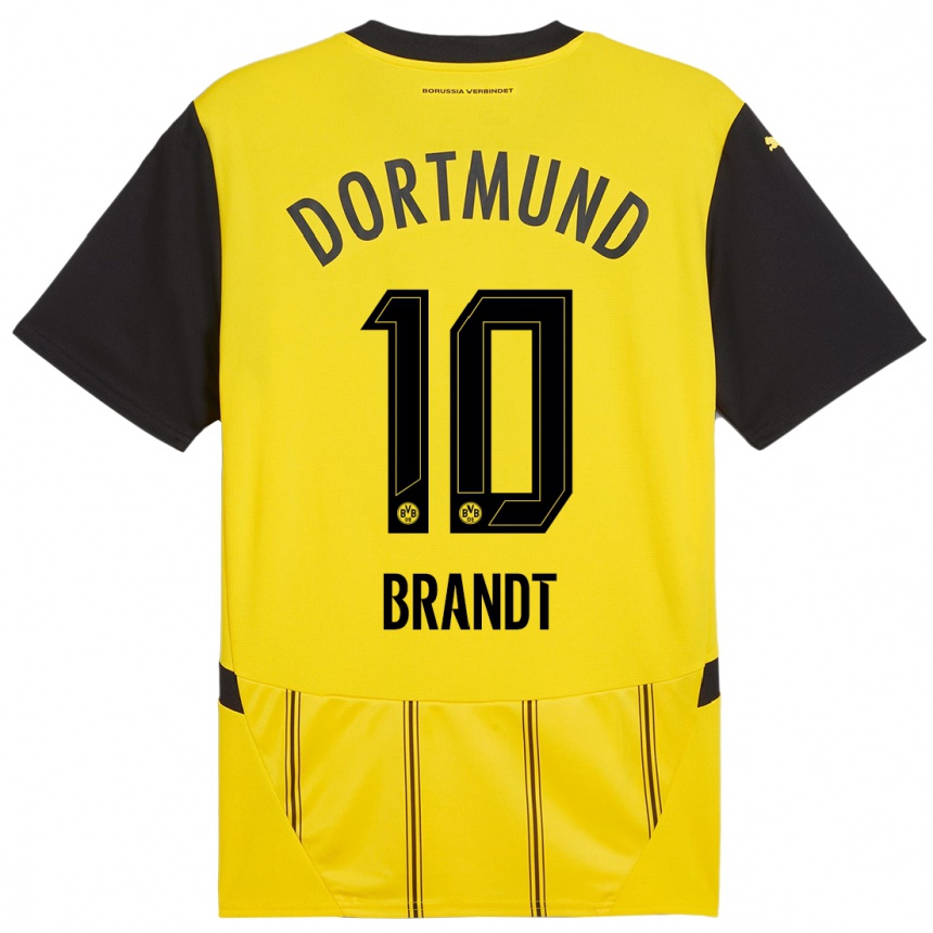 Kids Football Julian Brandt #10 Yellow Black Home Jersey 2024/25 T-Shirt Uk